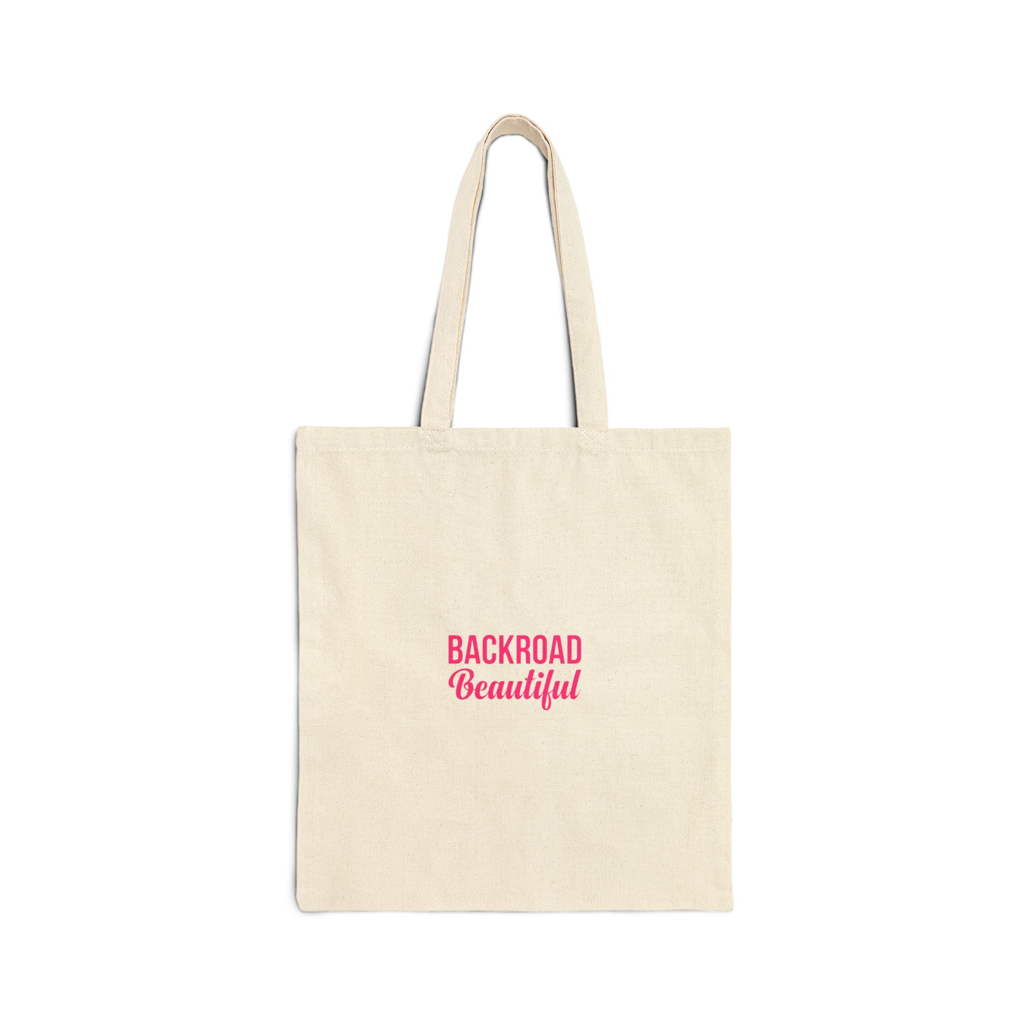 Tote Bag — "Backroad Beautiful" Pink Script Cotton Canvas Market Tote