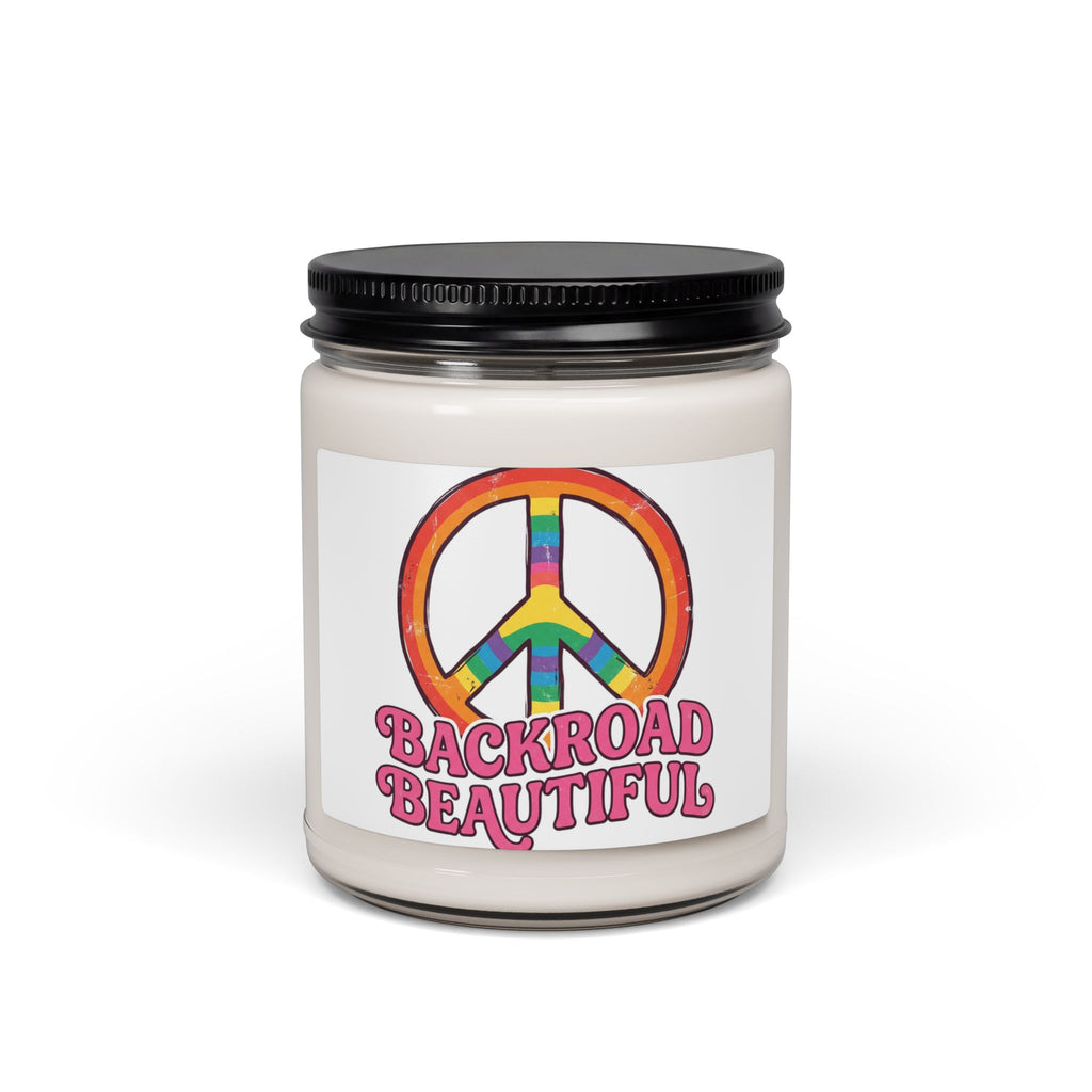 Backroad Beautiful Soy Candle — 9oz Scented Jar with Rainbow Peace Sign
