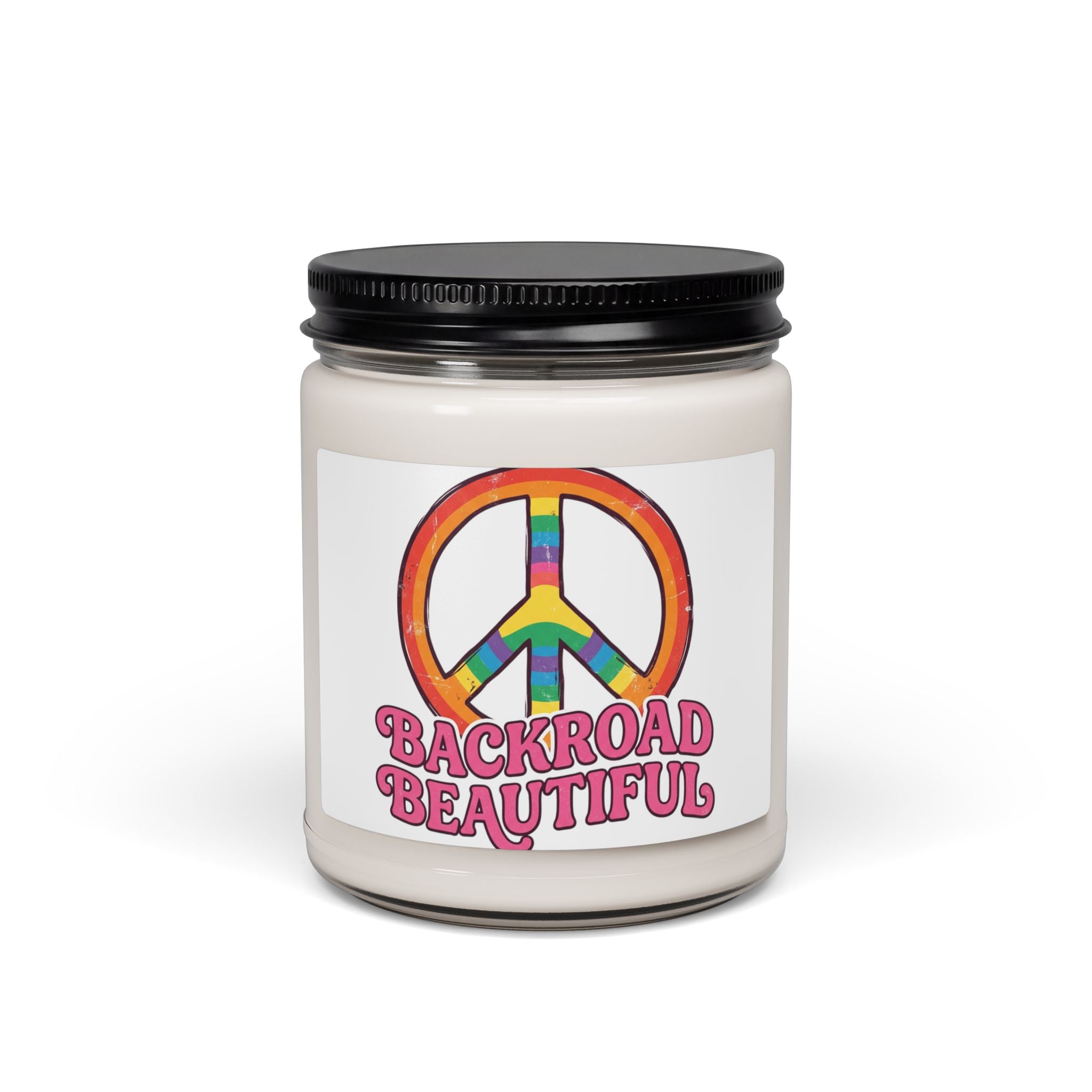 Backroad Beautiful Soy Candle — 9oz Scented Jar with Rainbow Peace Sign
