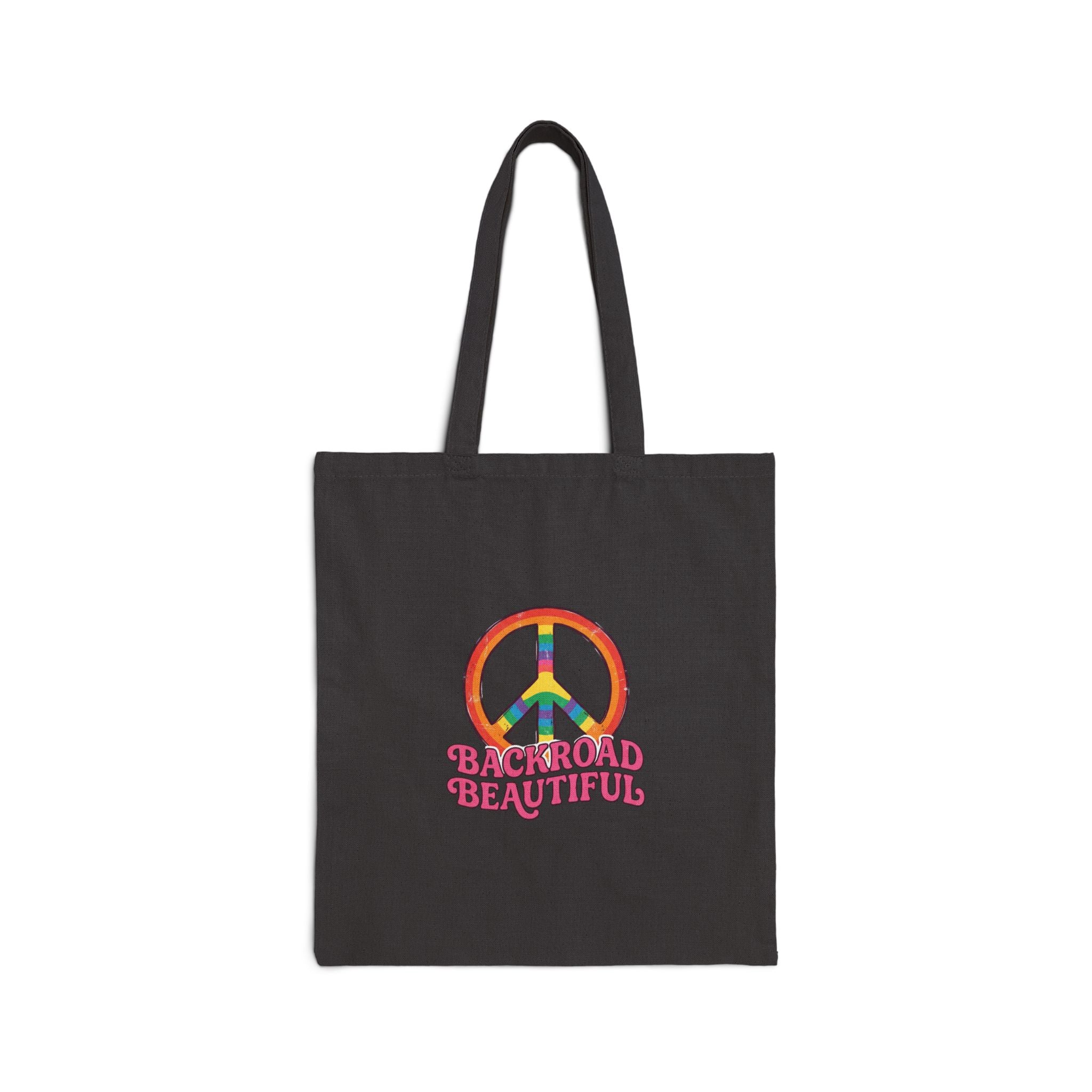 Peace Sign 'Backroad Beautiful' Cotton Tote — Retro Rainbow Eco Bag