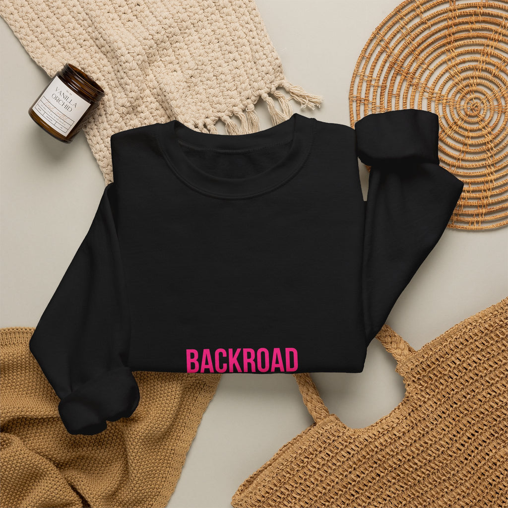 Crewneck Sweatshirt — "Backroad Beautiful" Pink Script Cozy Pullover