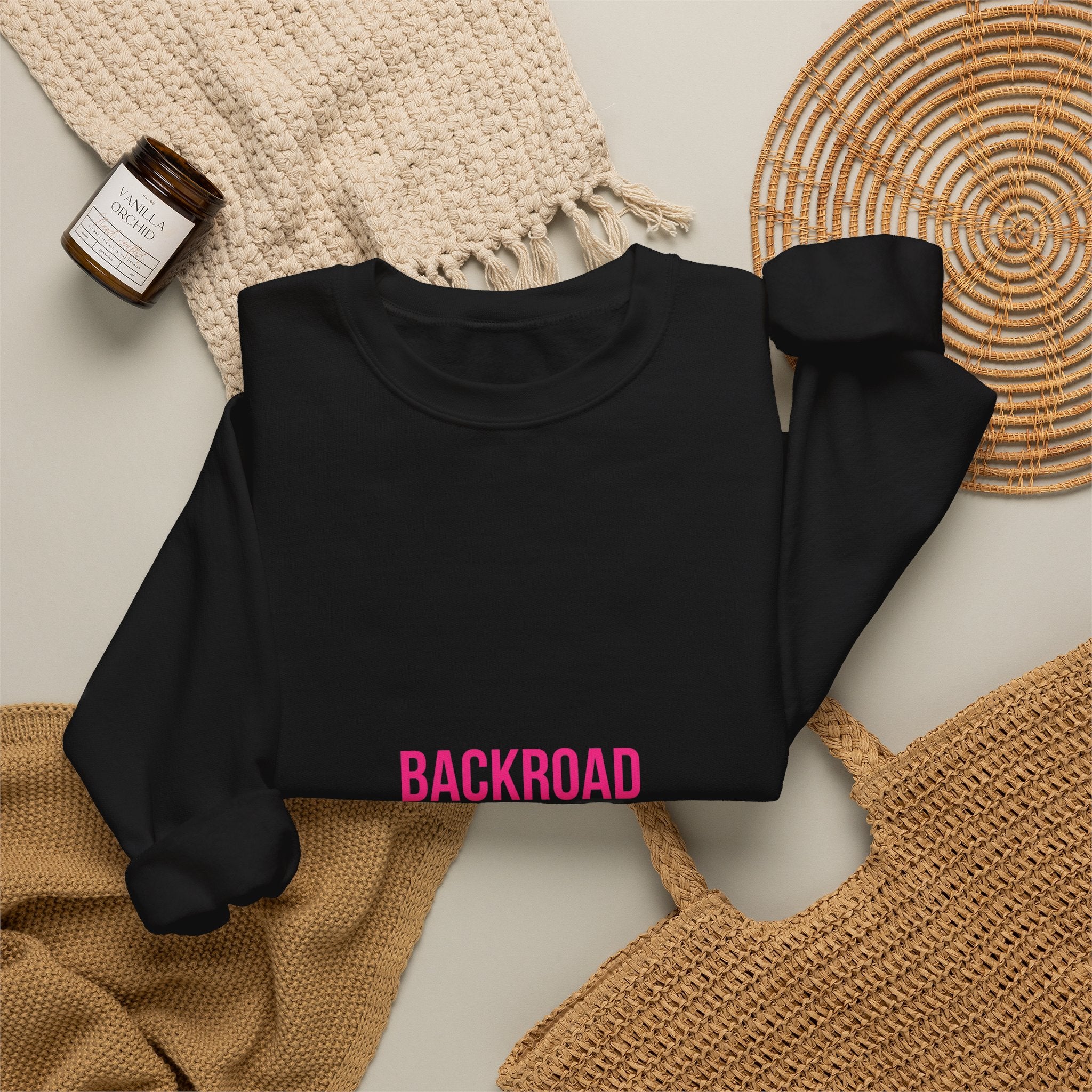Crewneck Sweatshirt — "Backroad Beautiful" Pink Script Cozy Pullover