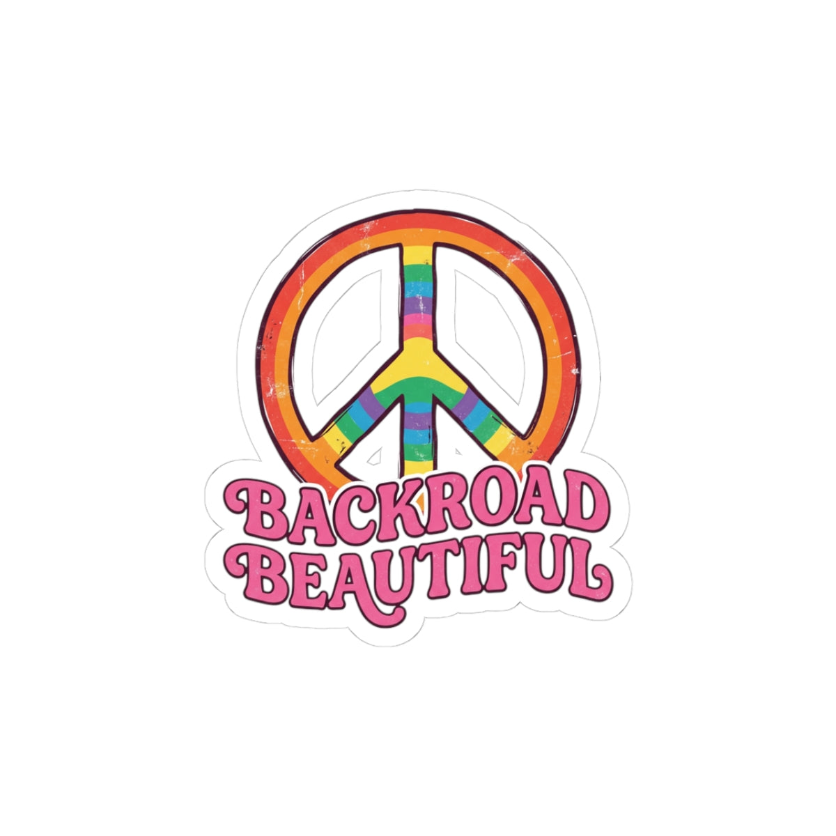 Backroad Beautiful Peace Sign Sticker — Rainbow Kiss-Cut Vinyl