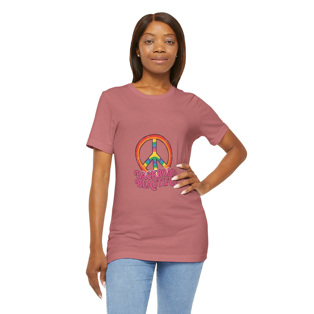 Backroad Beautiful Peace Sign Tee — Retro Rainbow Graphic T-Shirt