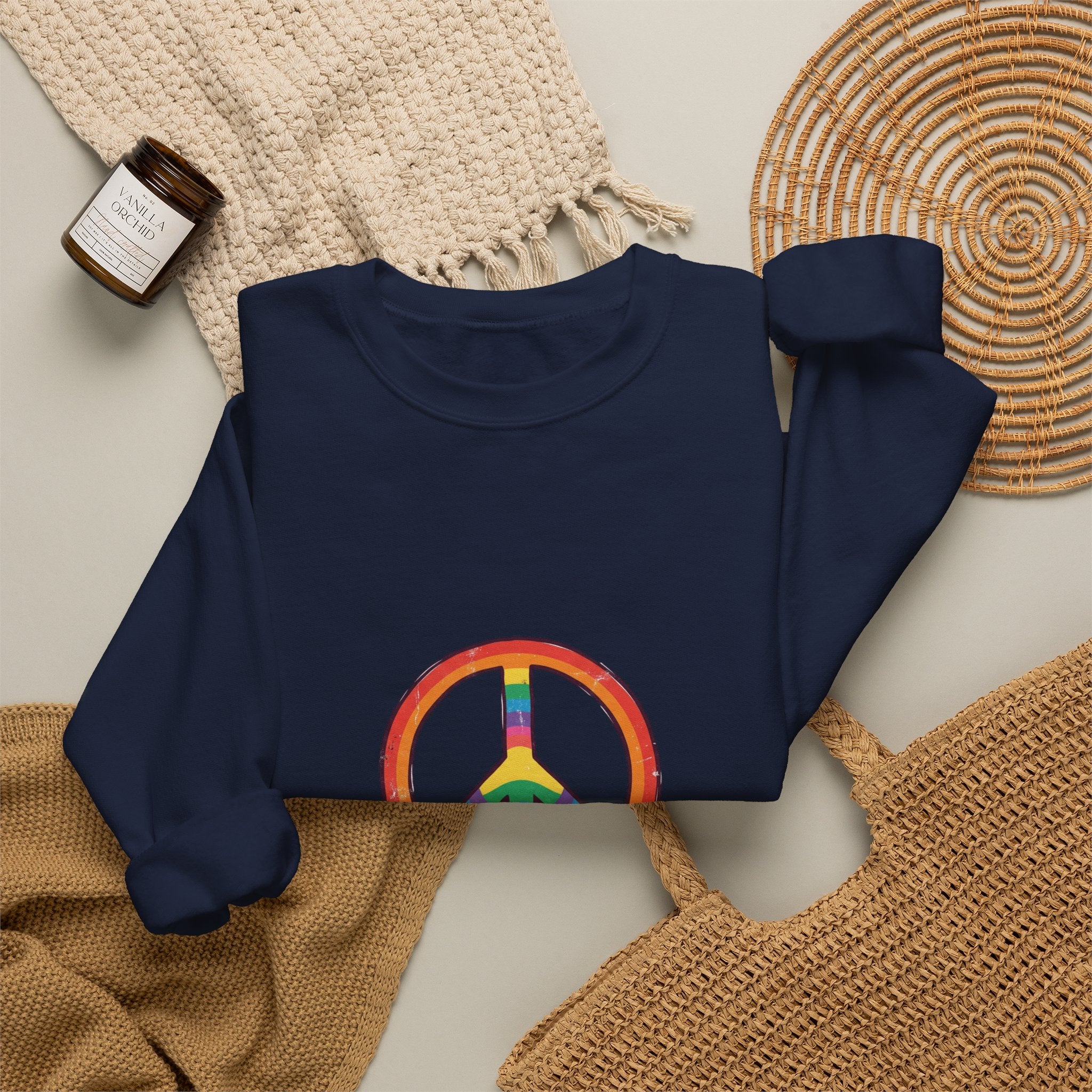 Backroad Beautiful Peace Sign Sweatshirt - Retro Rainbow Crewneck