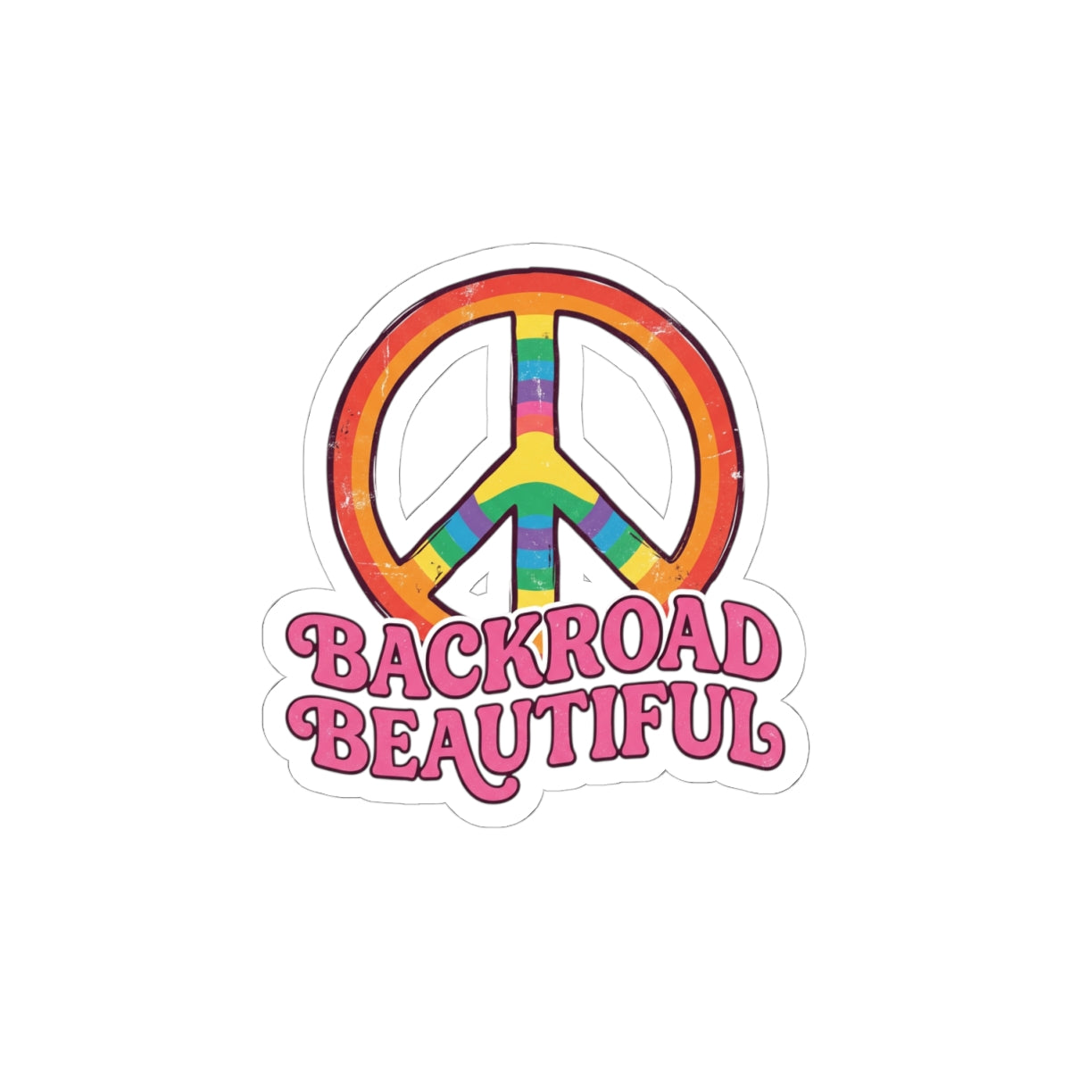 Backroad Beautiful Peace Sign Sticker — Rainbow Kiss-Cut Vinyl