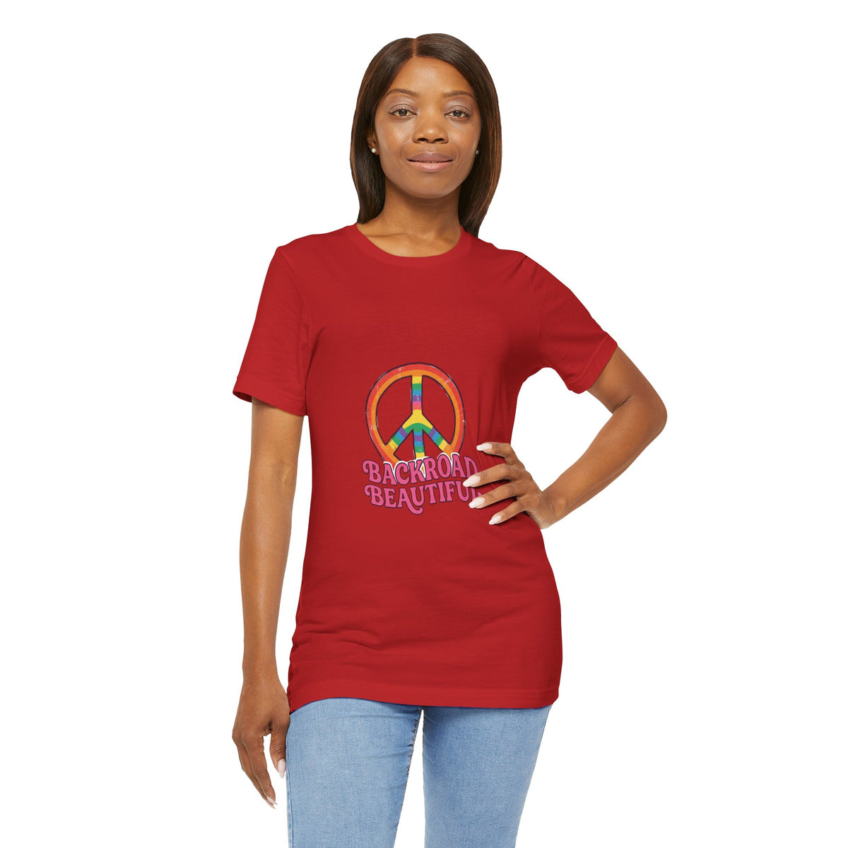 Backroad Beautiful Peace Sign Tee — Retro Rainbow Graphic T-Shirt