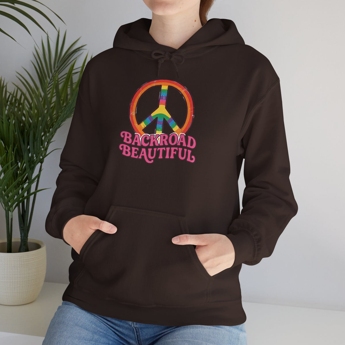 Peace Sign Hoodie — "Backroad Beautiful" Retro Rainbow Graphic