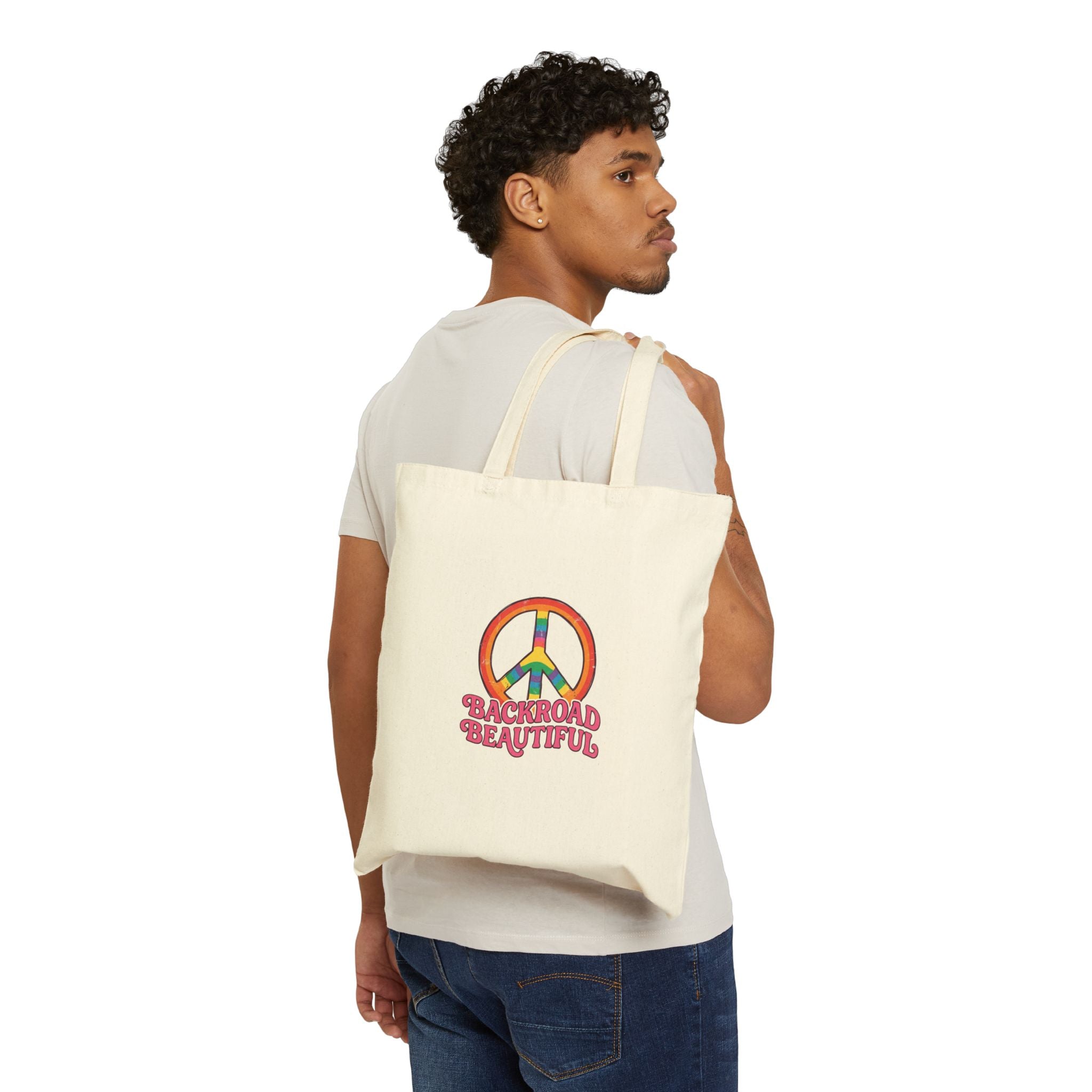 Peace Sign 'Backroad Beautiful' Cotton Tote — Retro Rainbow Eco Bag