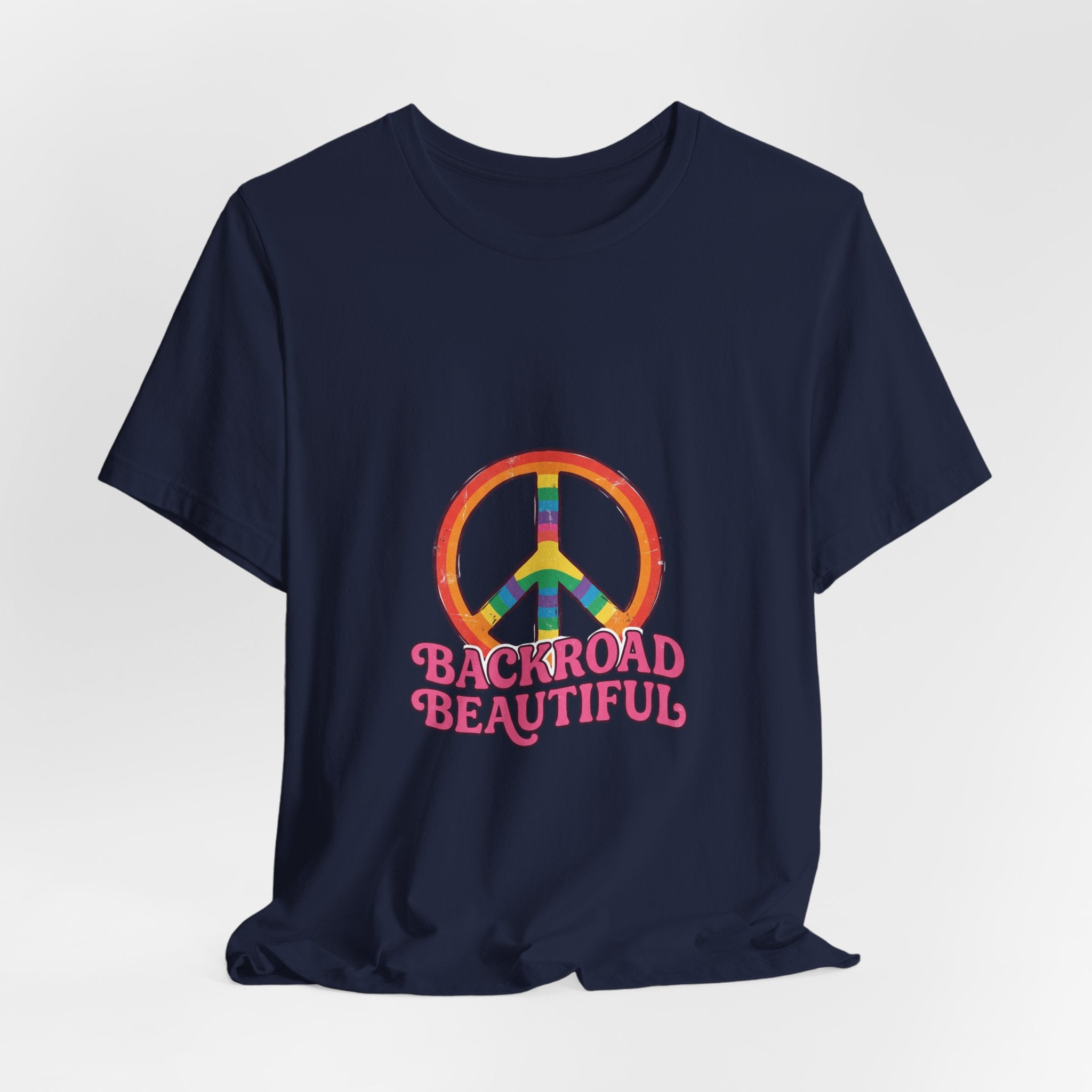 Backroad Beautiful Peace Sign Tee — Retro Rainbow Graphic T-Shirt