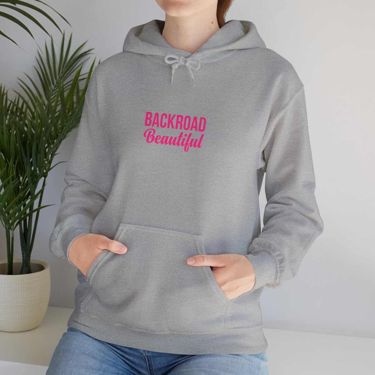 Backroad Beautiful Hoodie — Pink Script Graphic Hooded Sweatshirt