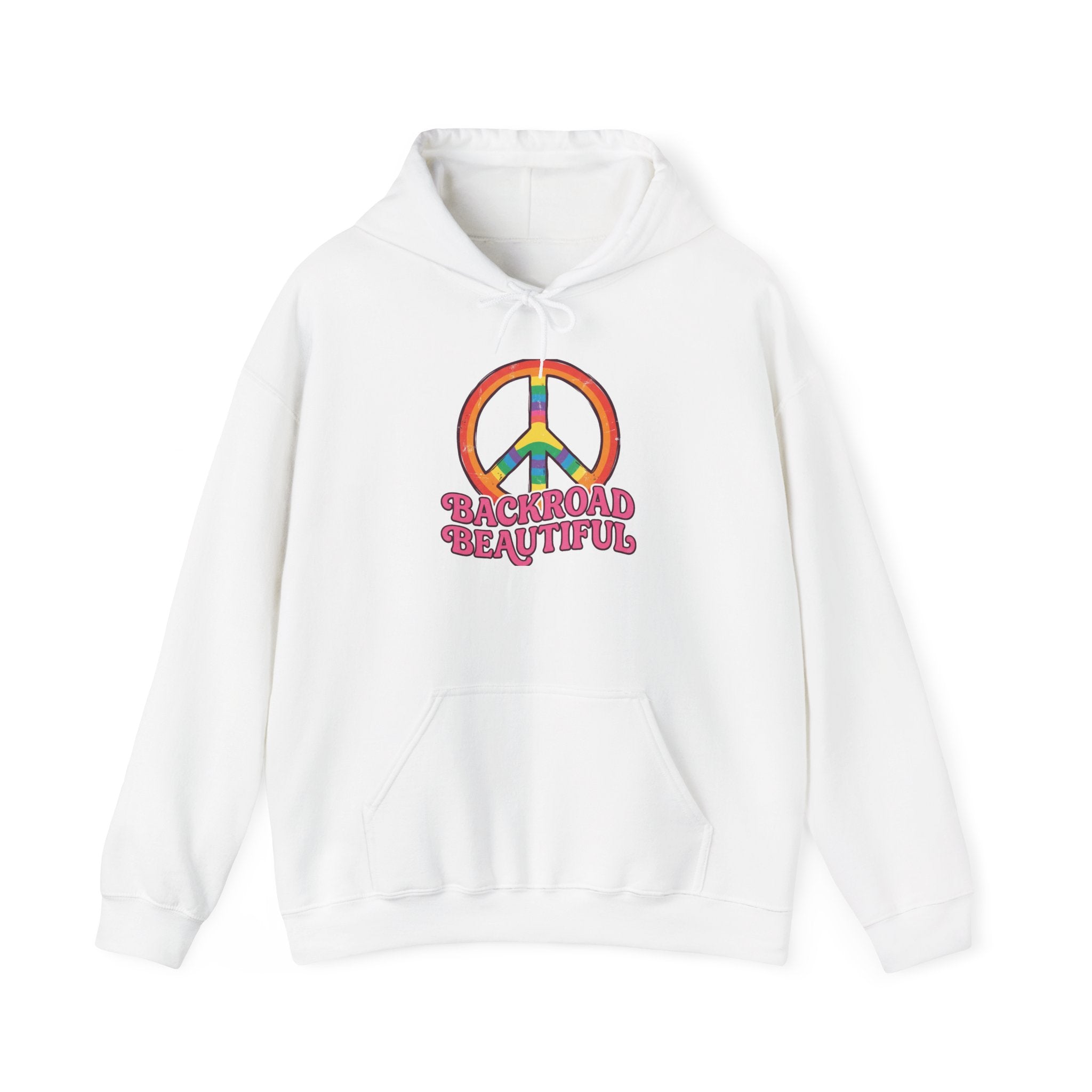Peace Sign Hoodie — "Backroad Beautiful" Retro Rainbow Graphic