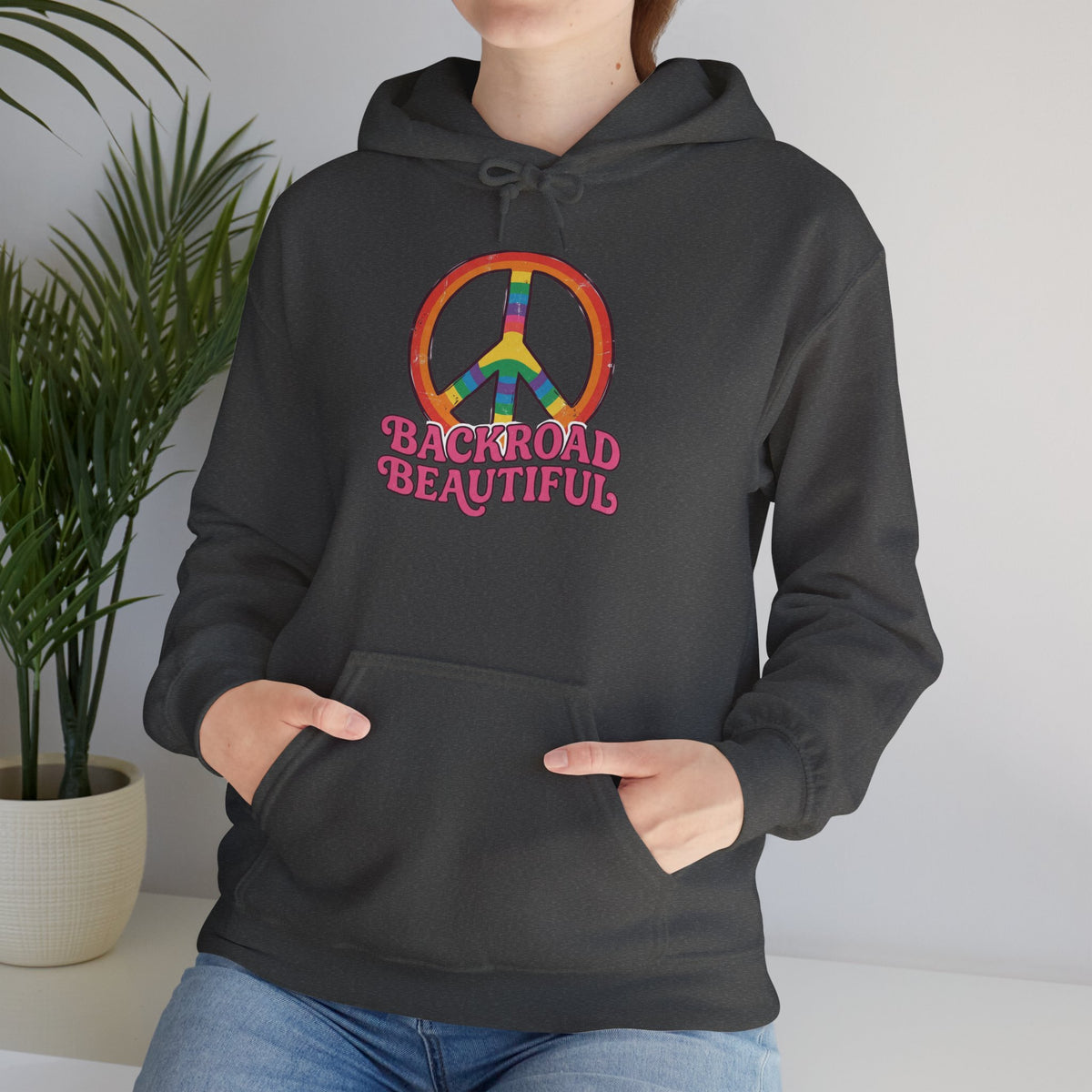Peace Sign "Backroad Beautiful" Hoodie - Retro Rainbow Hippie Pullover