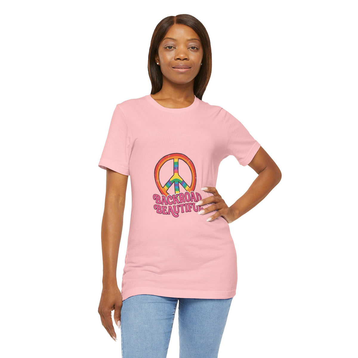 Backroad Beautiful Peace Sign Tee — Retro Rainbow Graphic T-Shirt