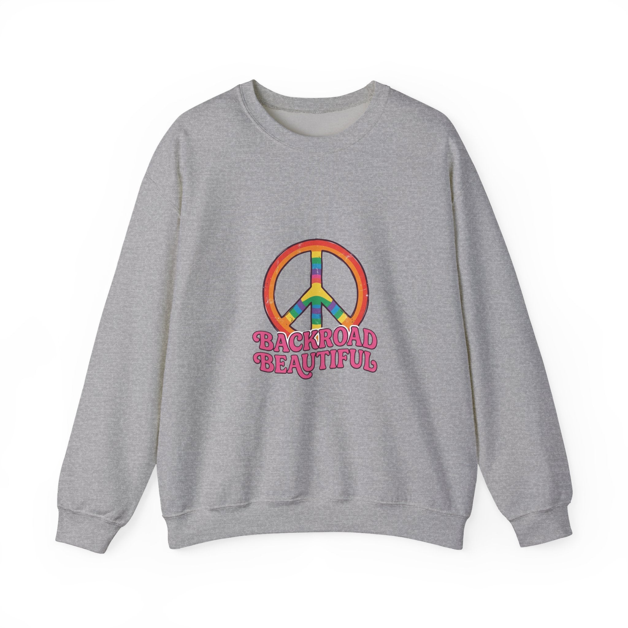 Backroad Beautiful Peace Sign Sweatshirt - Retro Rainbow Crewneck