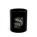 Fishing Mug – "Catch, Clean, Cook, Eat, Repeat" Black Coffee Cup (11oz/15oz)