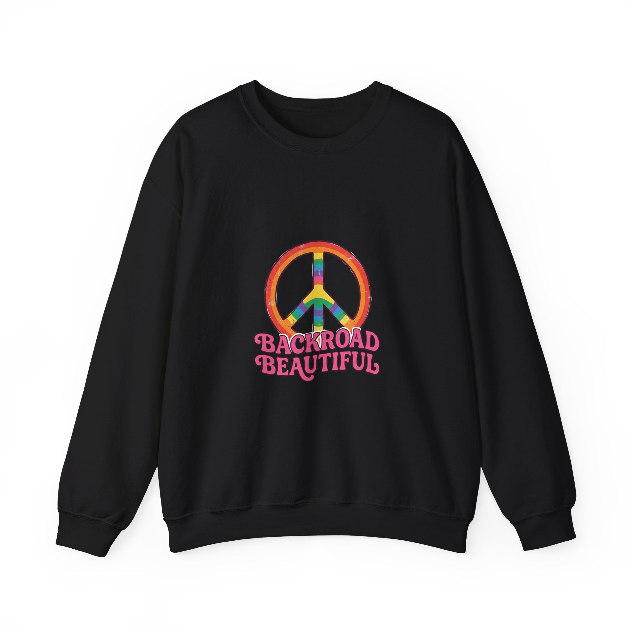 Backroad Beautiful Peace Sign Sweatshirt - Retro Rainbow Crewneck