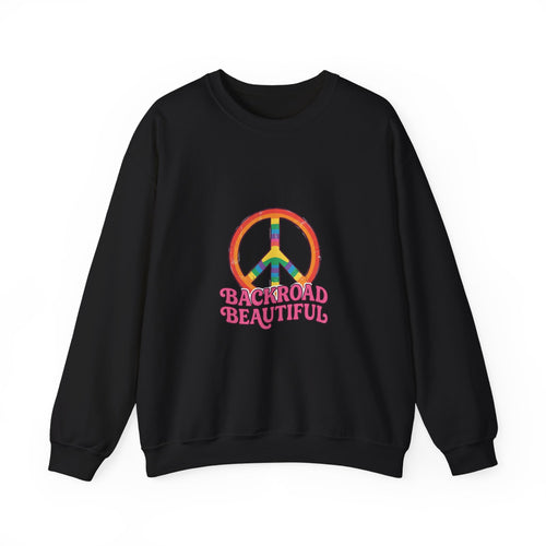 Backroad Beautiful Peace Sign Sweatshirt - Retro Rainbow Crewneck