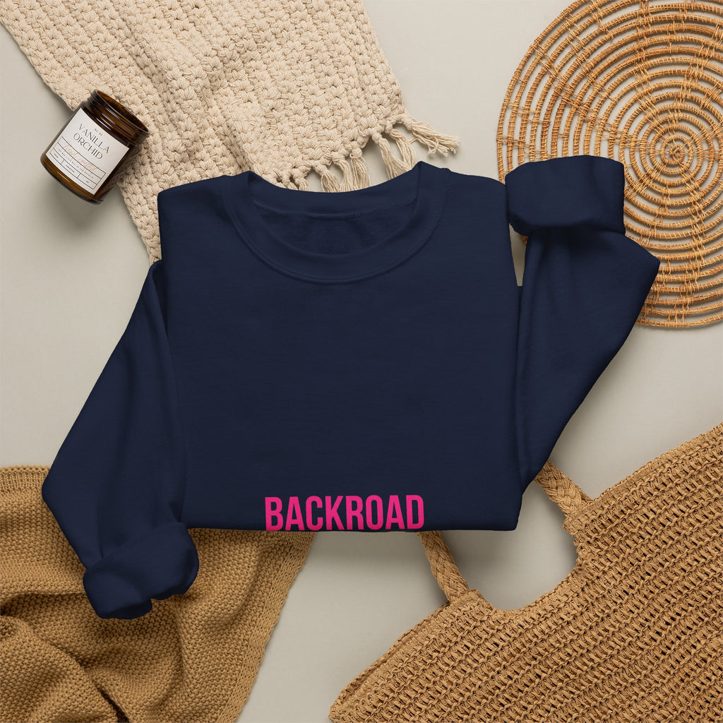 Crewneck Sweatshirt — "Backroad Beautiful" Pink Script Cozy Pullover