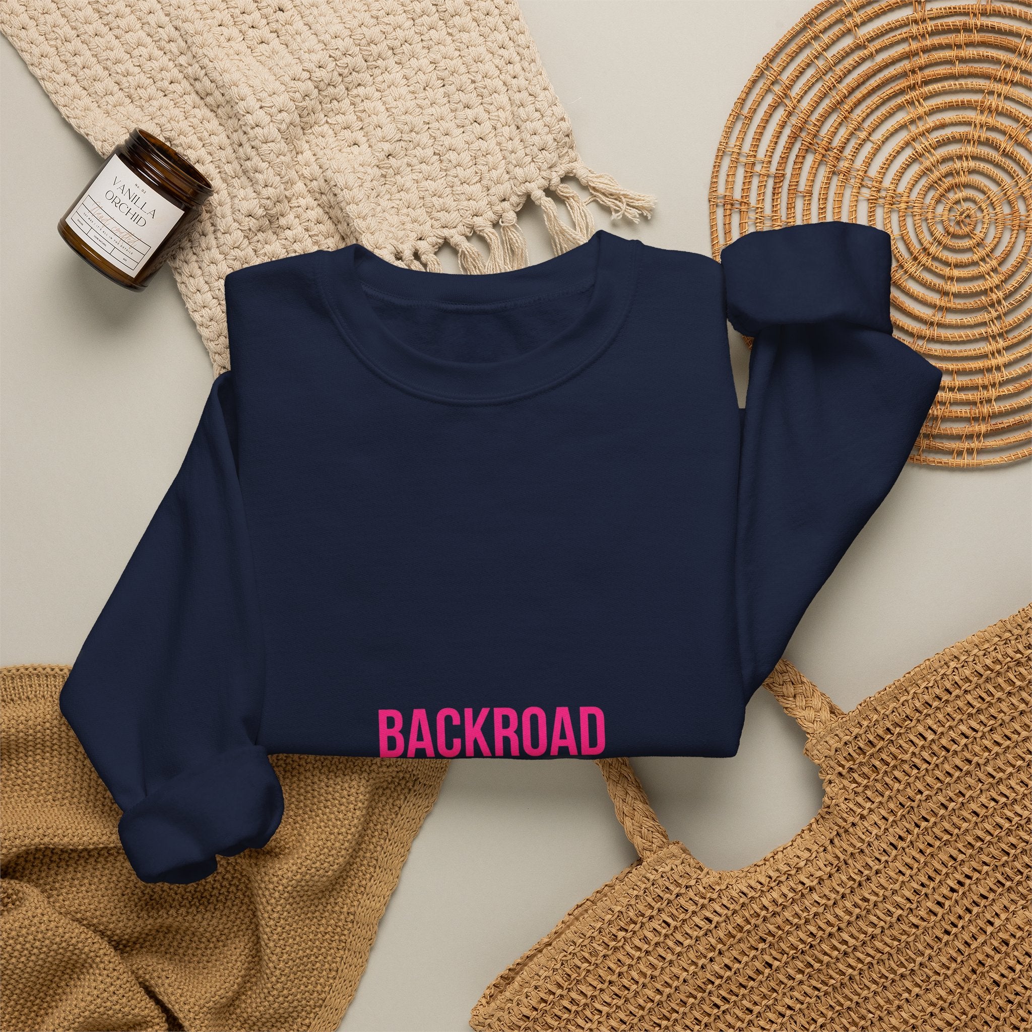Crewneck Sweatshirt — "Backroad Beautiful" Pink Script Cozy Pullover