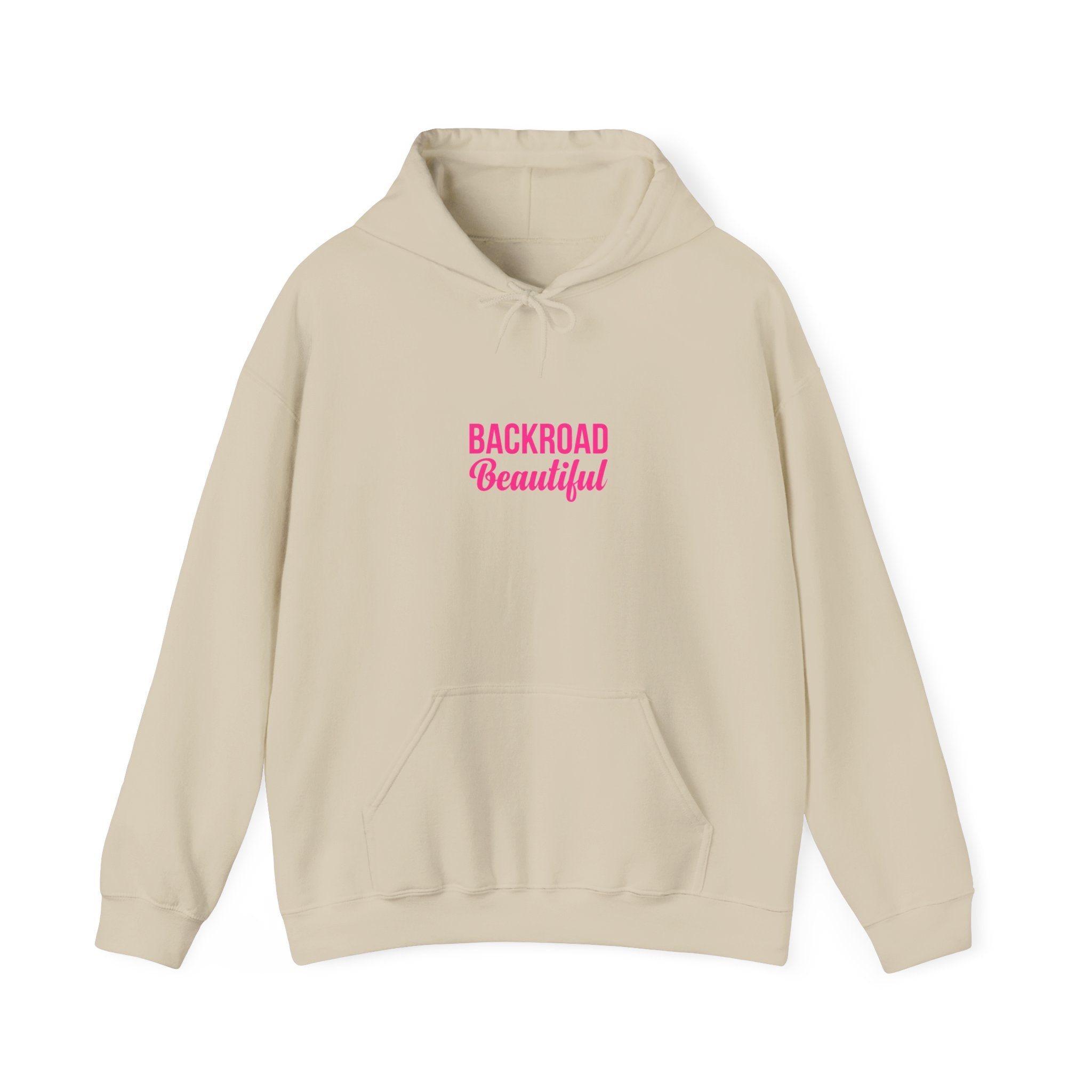 Backroad Beautiful Hoodie — Pink Script Graphic Hooded Sweatshirt