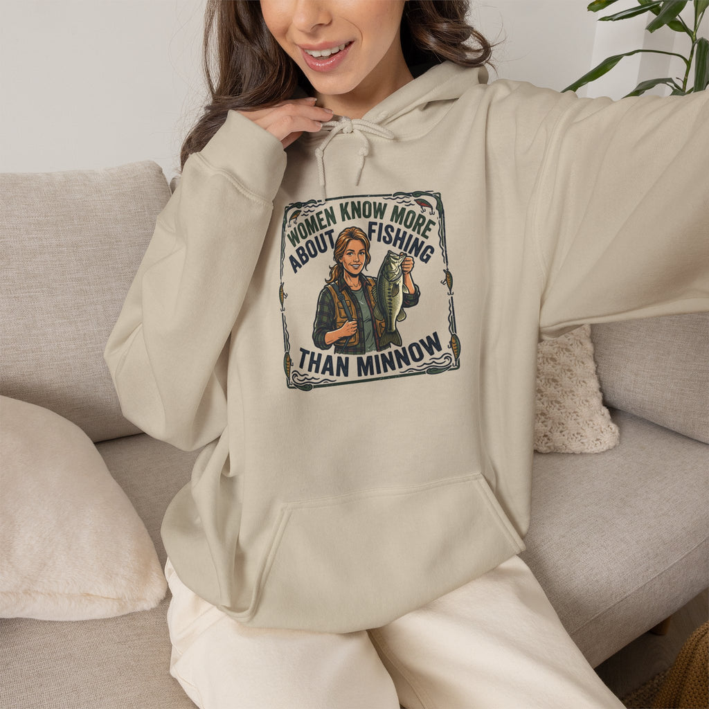 Fishing Hoodie – "Women Know More About Fishing Than Minnow" Vintage Angler Sweatshirt