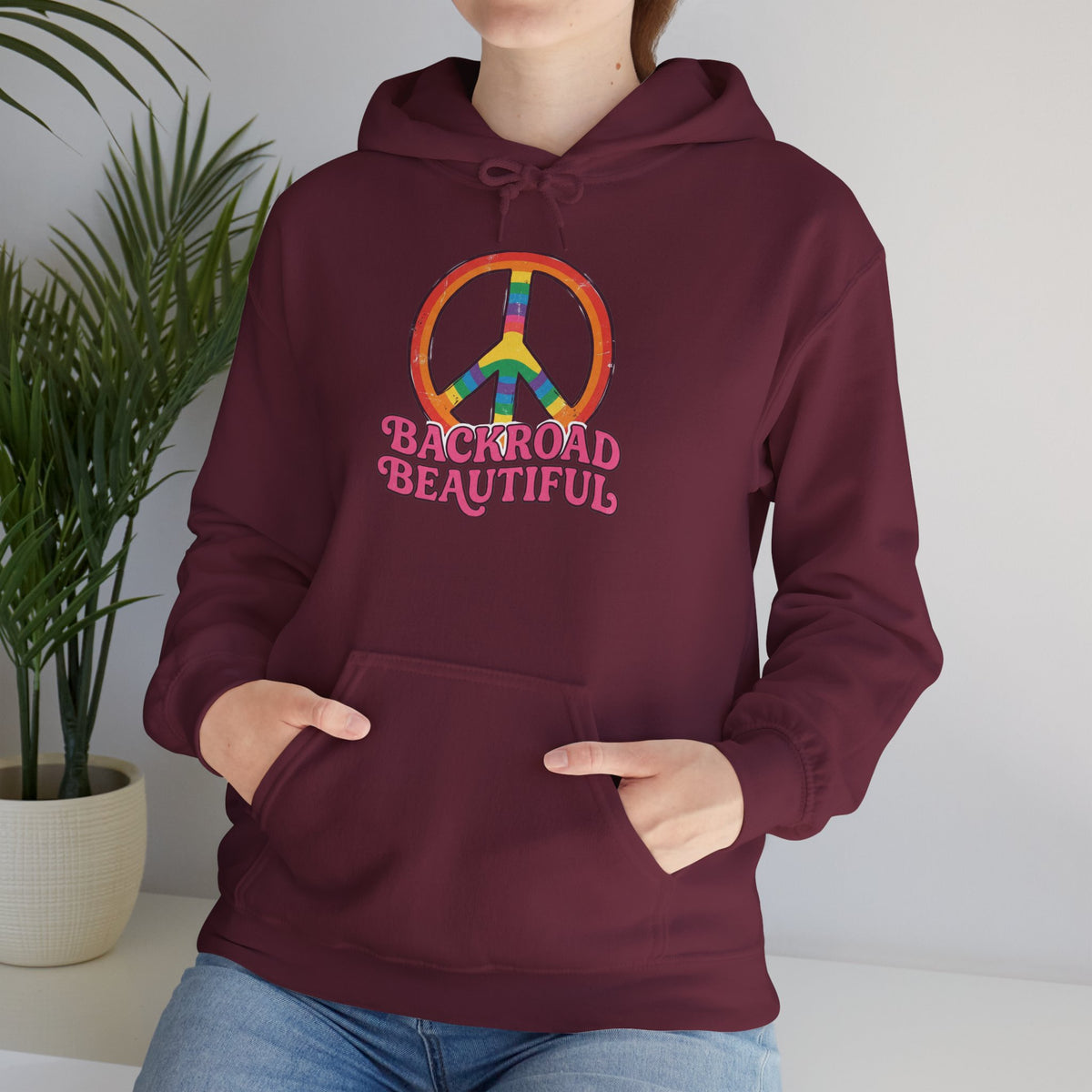 Peace Sign "Backroad Beautiful" Hoodie - Retro Rainbow Hippie Pullover