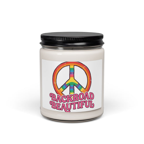 Backroad Beautiful Soy Candle — 9oz Scented Jar with Rainbow Peace Sign