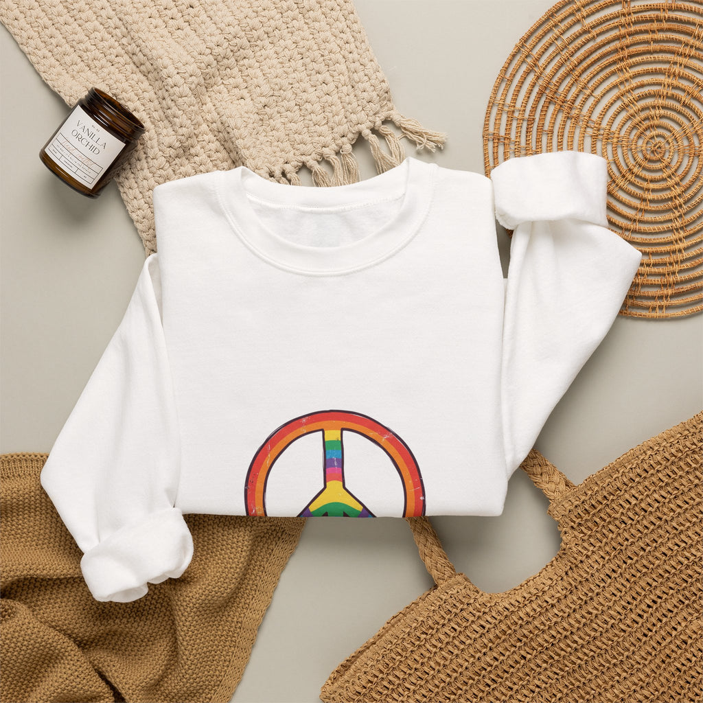 Backroad Beautiful Peace Sign Sweatshirt - Retro Rainbow Crewneck