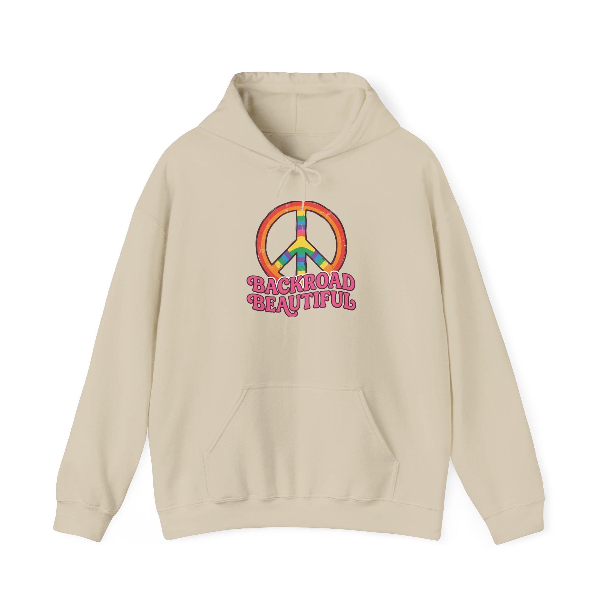 Peace Sign "Backroad Beautiful" Hoodie - Retro Rainbow Hippie Pullover