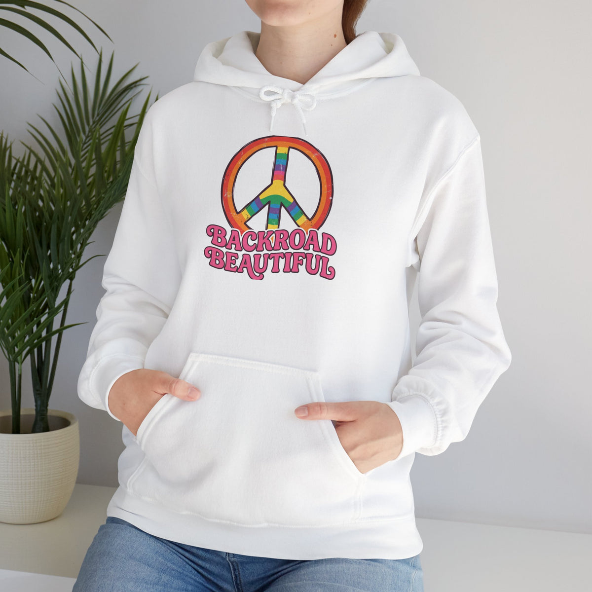Peace Sign "Backroad Beautiful" Hoodie - Retro Rainbow Hippie Pullover