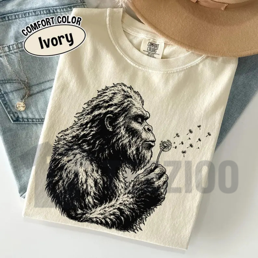 "Bigfoot Dandelion" T-Shirt - Vintage Sasquatch Nature Graphic Tee