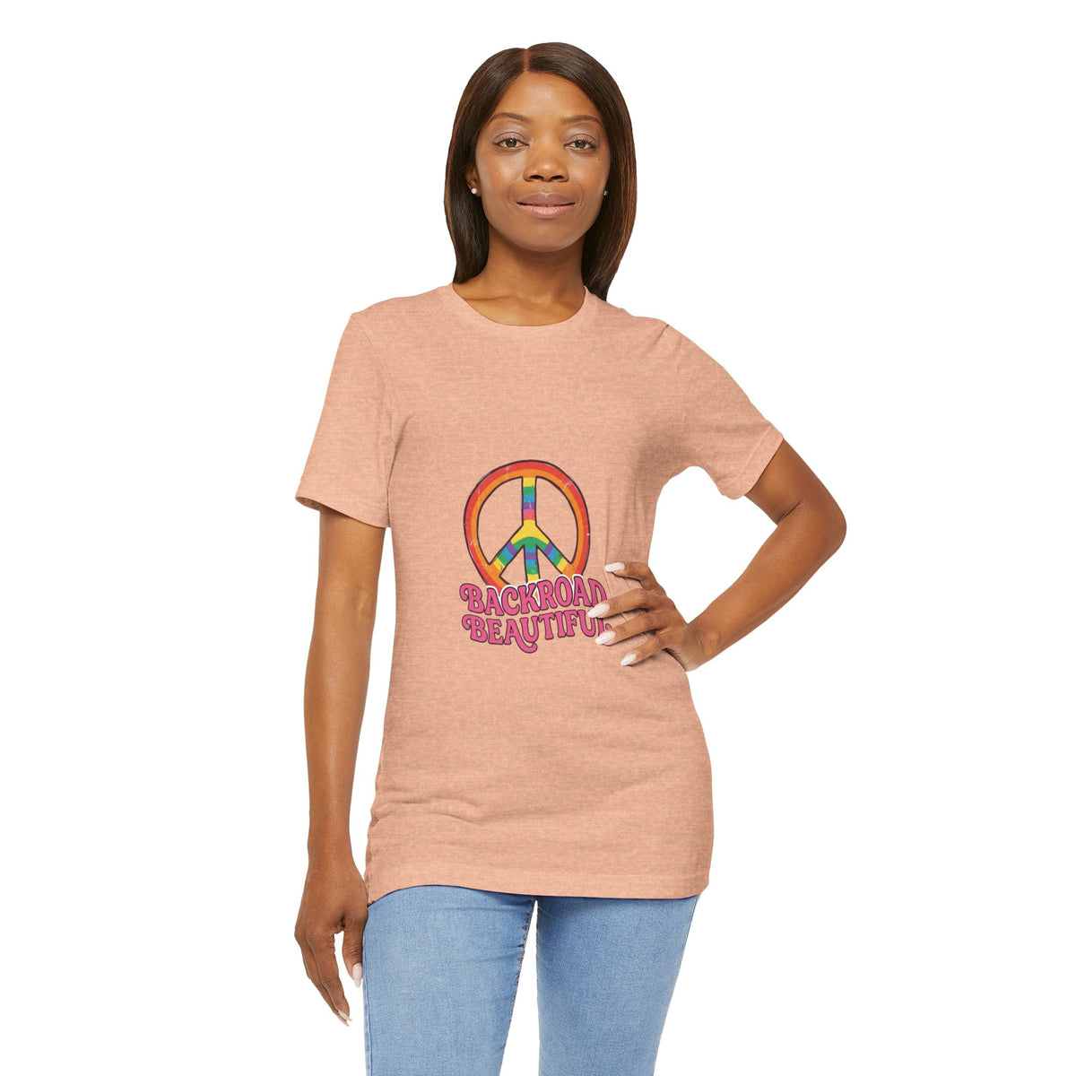 Backroad Beautiful Peace Sign Tee — Retro Rainbow Graphic T-Shirt