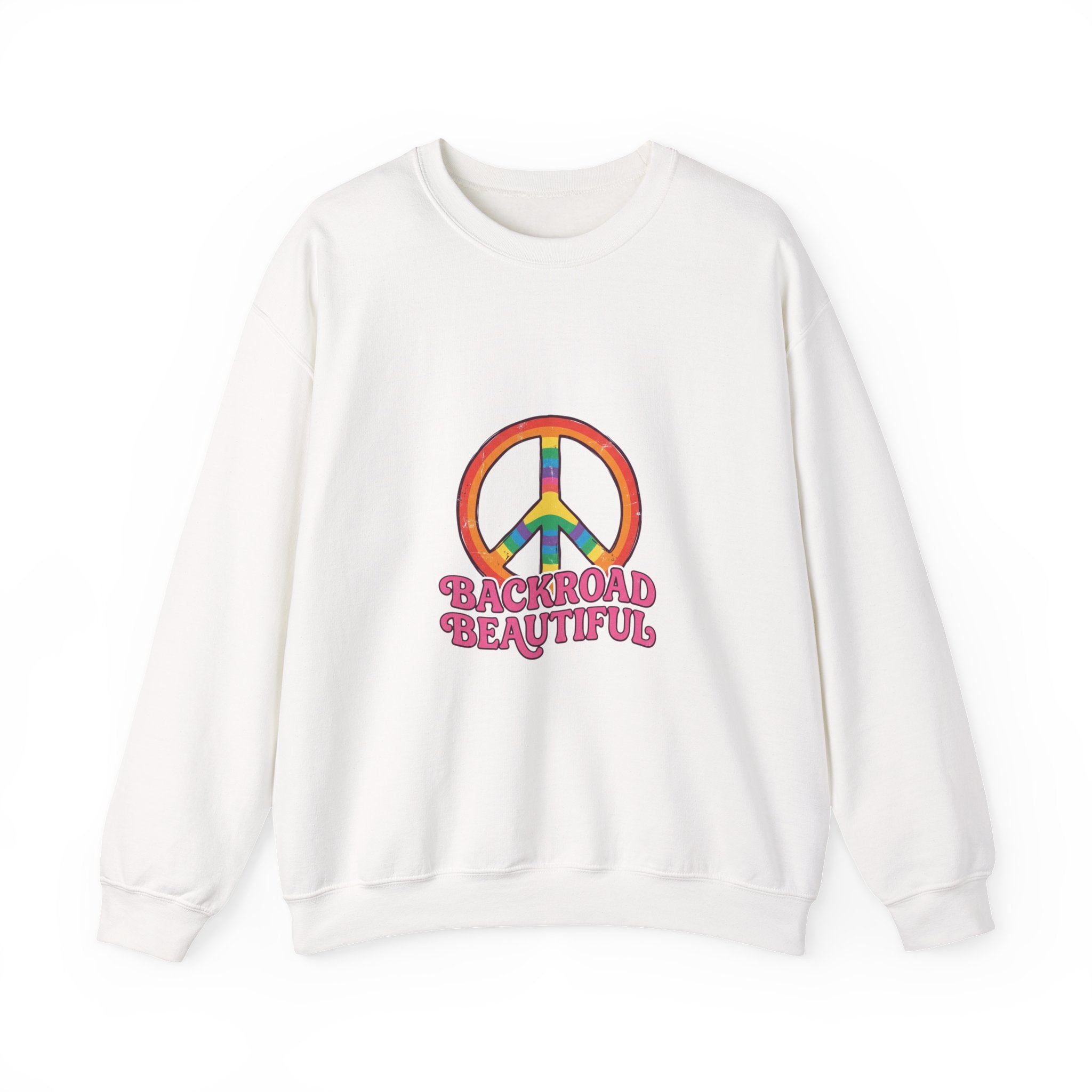 Backroad Beautiful Peace Sign Sweatshirt - Retro Rainbow Crewneck