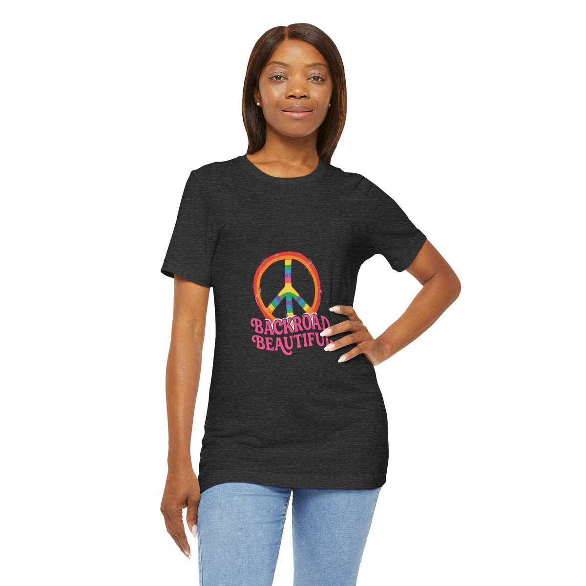 Backroad Beautiful Peace Sign Tee — Retro Rainbow Graphic T-Shirt