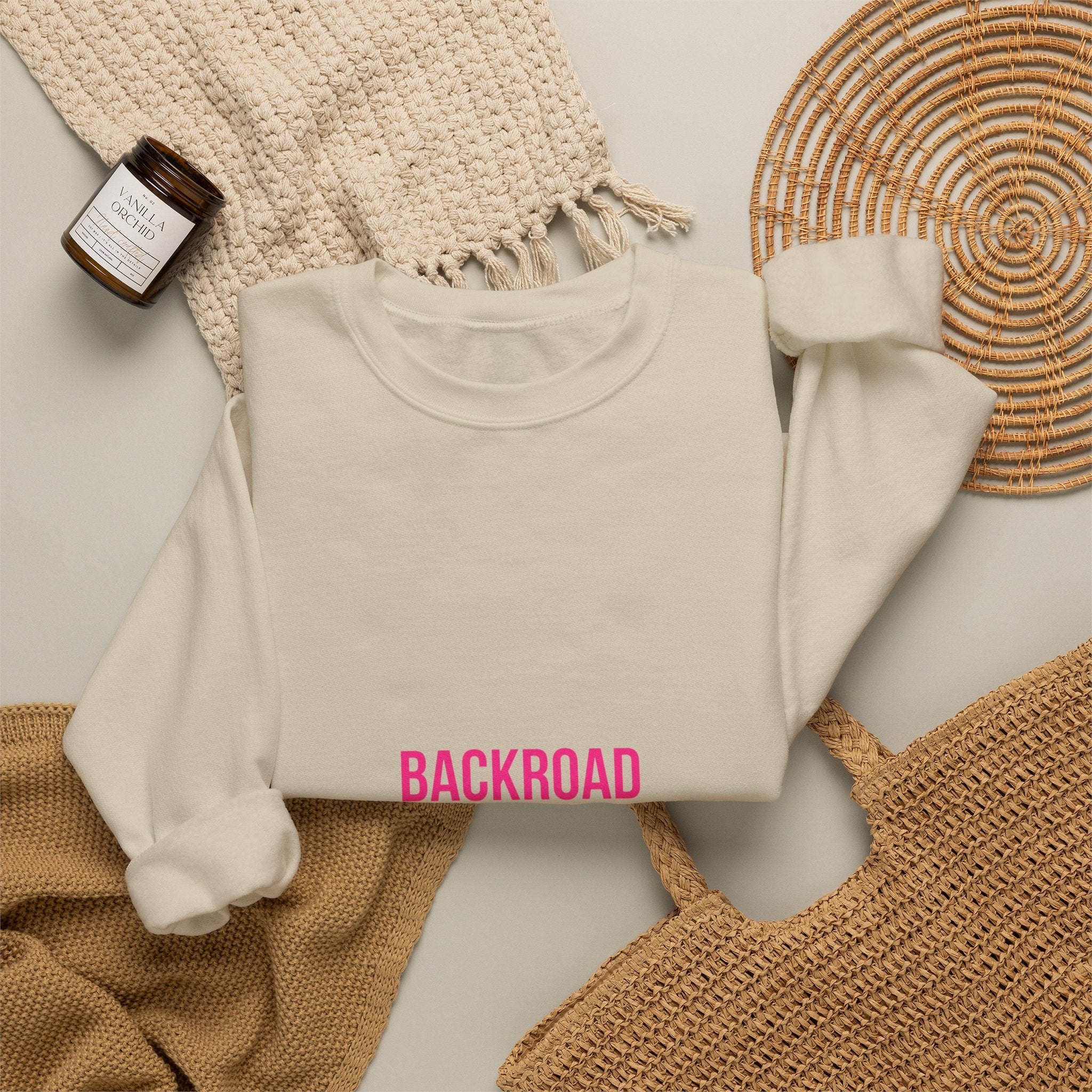 Crewneck Sweatshirt — "Backroad Beautiful" Pink Script Cozy Pullover