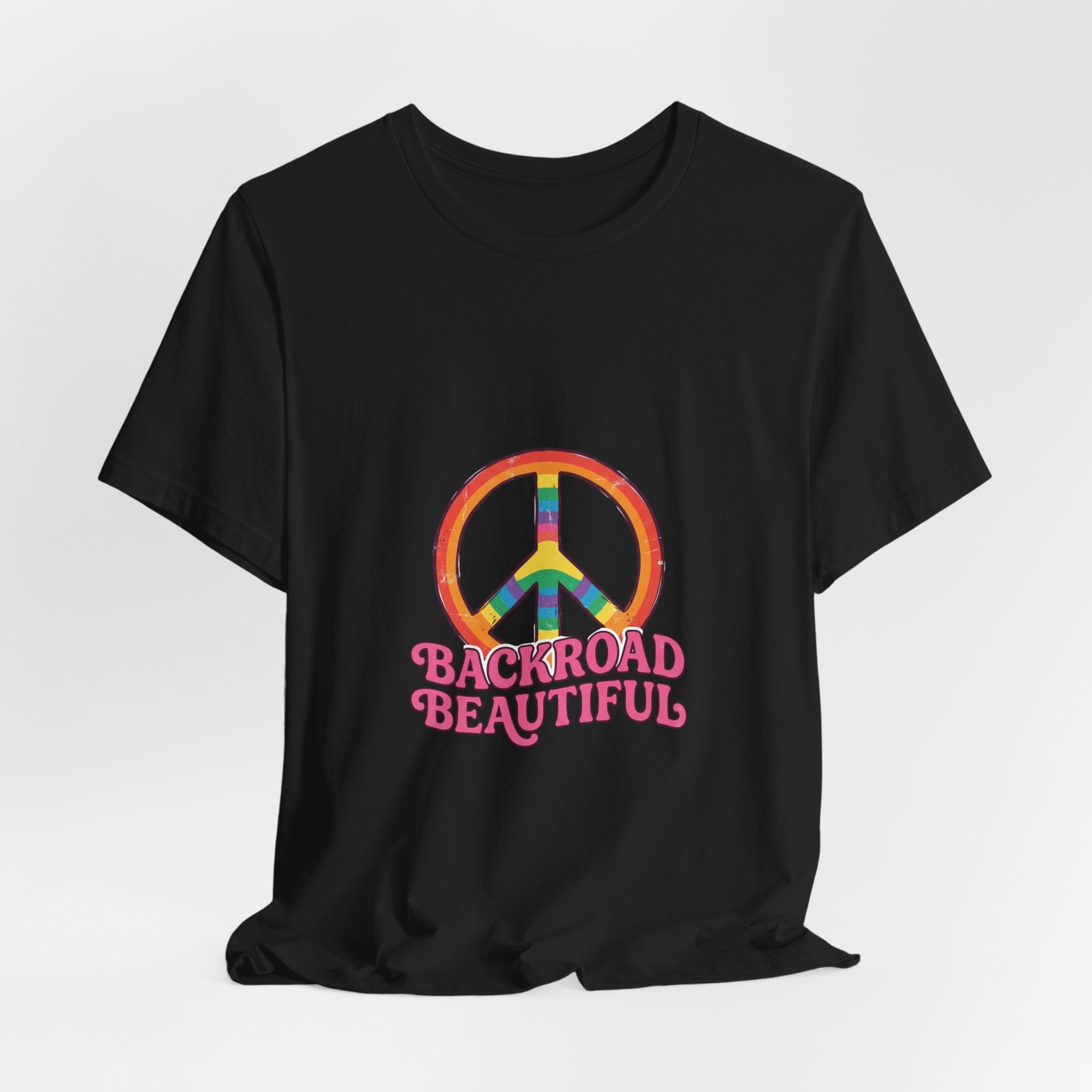 Backroad Beautiful Peace Sign Tee — Retro Rainbow Graphic T-Shirt