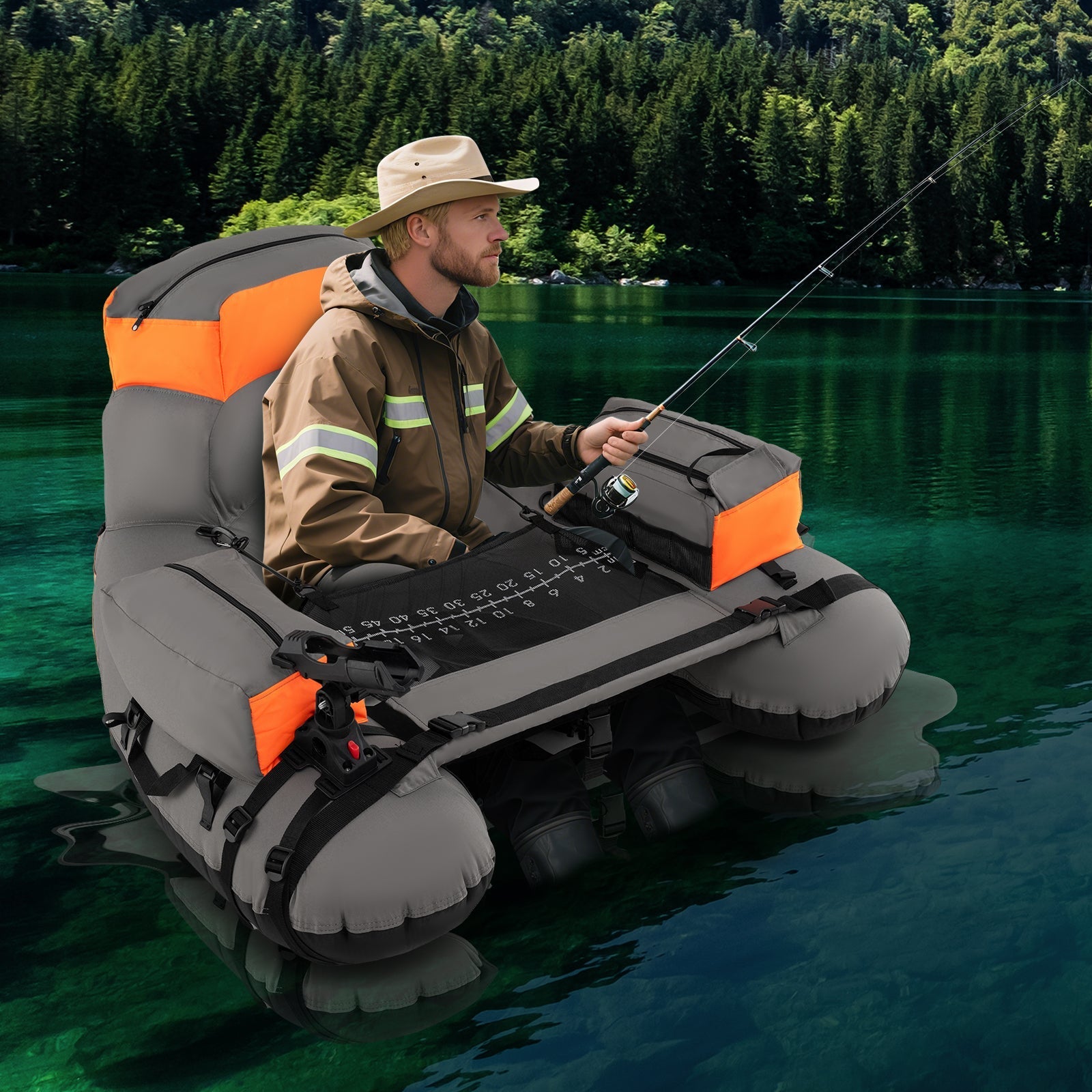 Inflatable Fishing Float Tube with Shoulder Straps and Storage for Angling