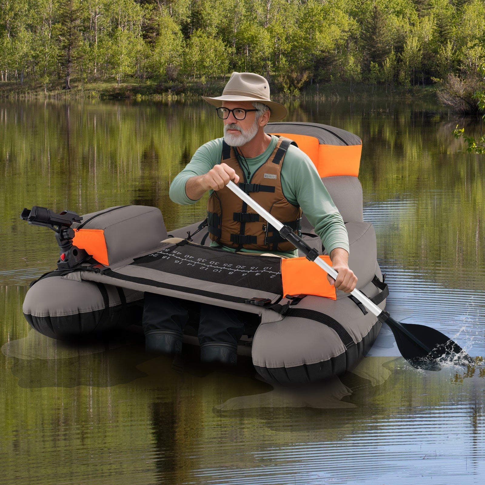 Inflatable Fishing Float Tube with Shoulder Straps and Storage for Angling