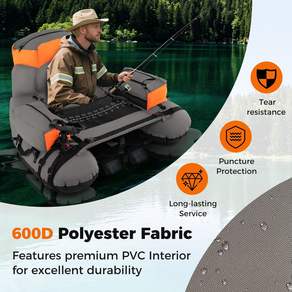 Inflatable Fishing Float Tube with Shoulder Straps and Storage for Angling