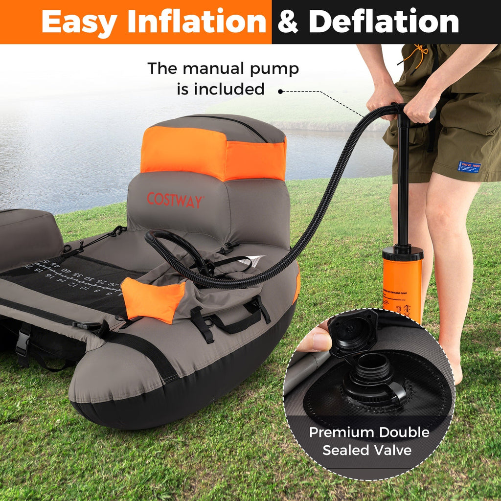 Inflatable Fishing Float Tube with Shoulder Straps and Storage for Angling