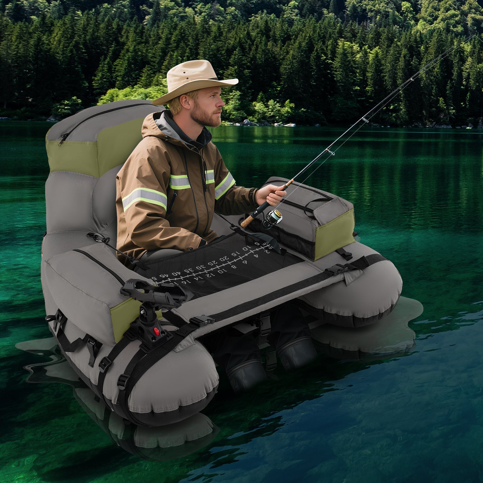 Inflatable Fishing Float Tube with Shoulder Straps and Storage for Angling