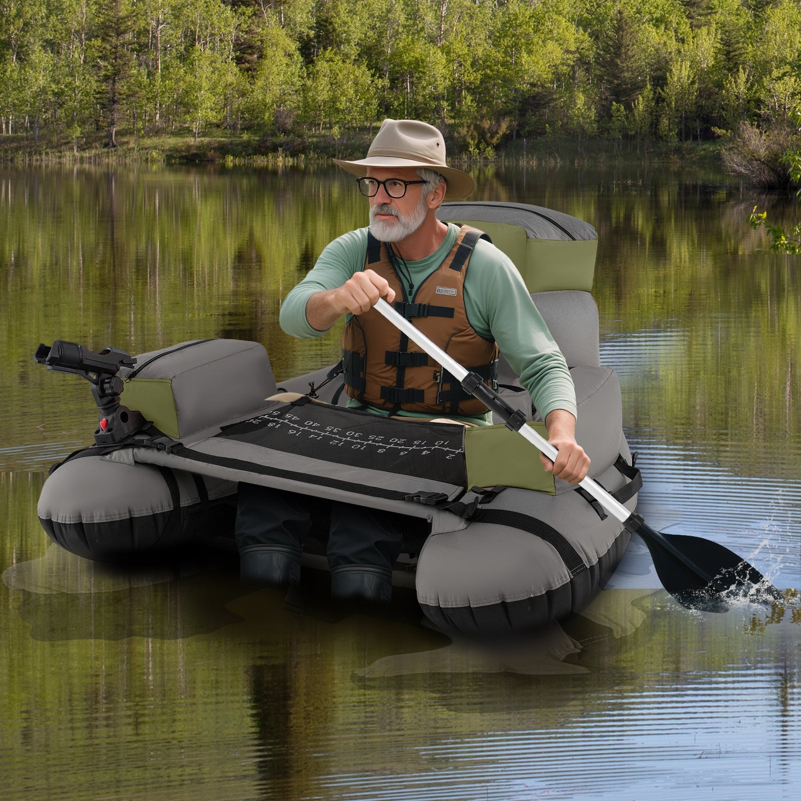 Inflatable Fishing Float Tube with Shoulder Straps and Storage for Angling