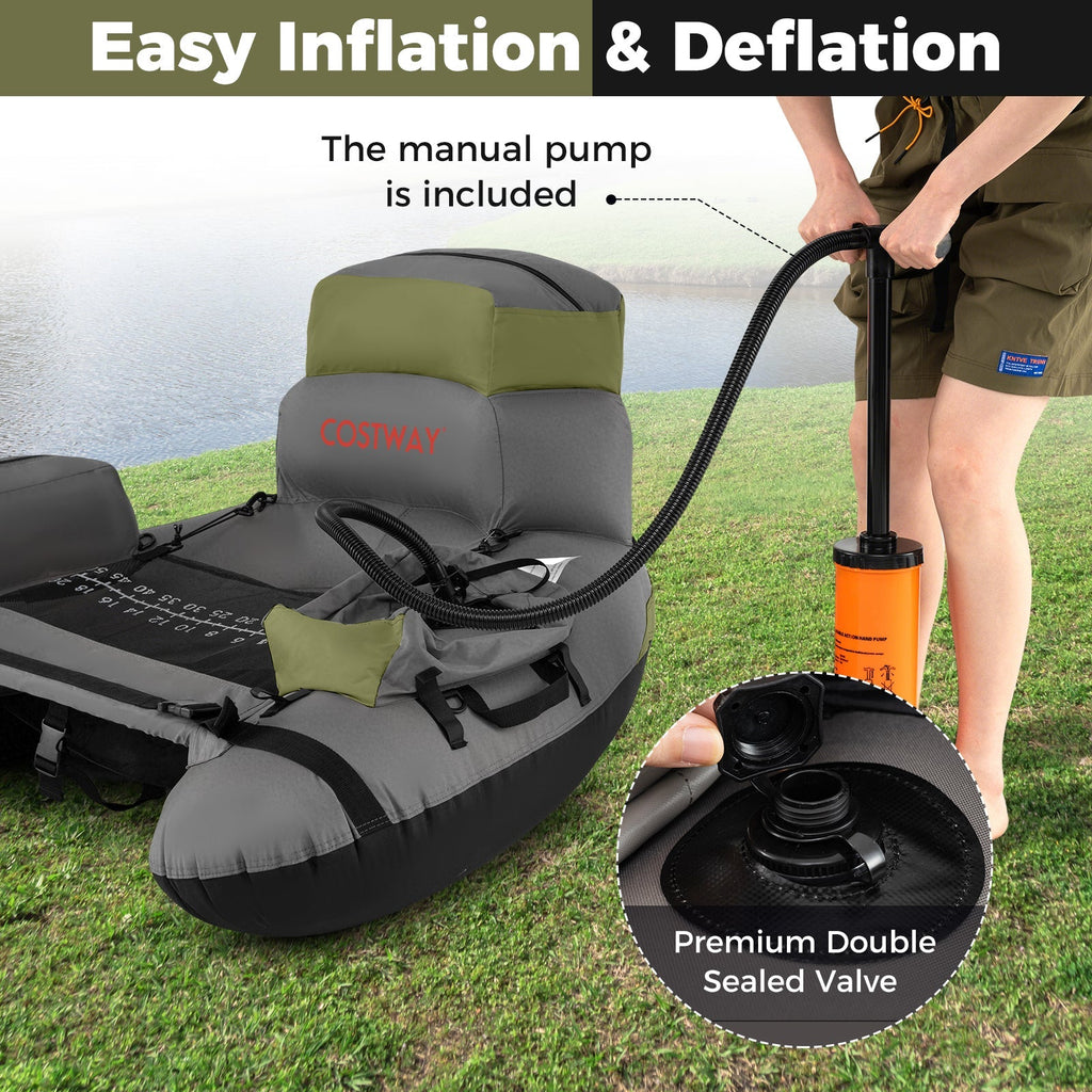 Inflatable Fishing Float Tube with Shoulder Straps and Storage for Angling