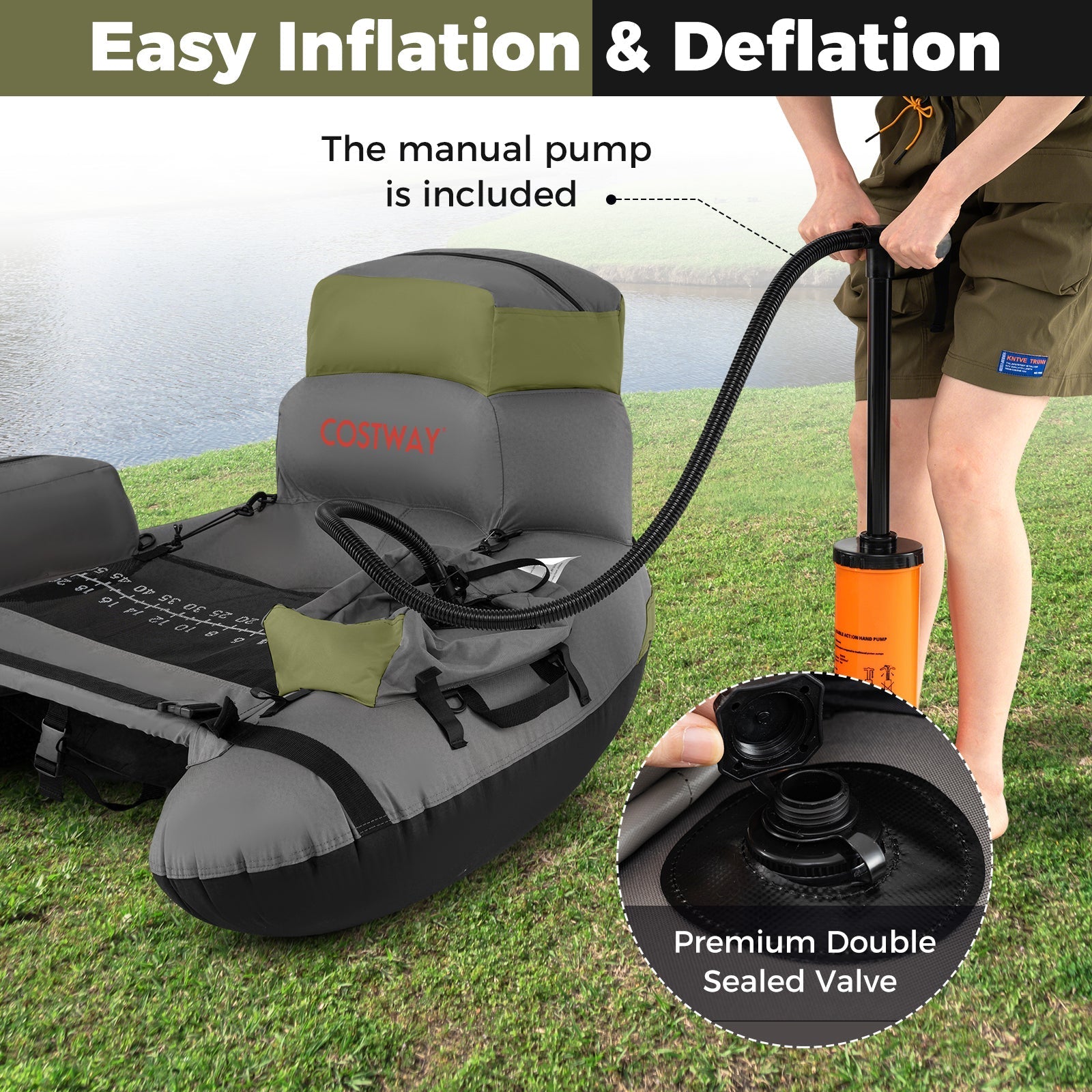 Inflatable Fishing Float Tube with Shoulder Straps and Storage for Angling