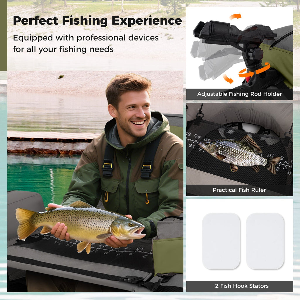 Inflatable Fishing Float Tube with Shoulder Straps and Storage for Angling