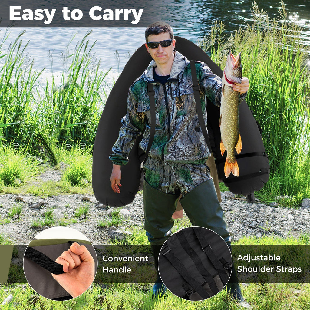 Inflatable Fishing Float Tube with Shoulder Straps and Storage for Angling