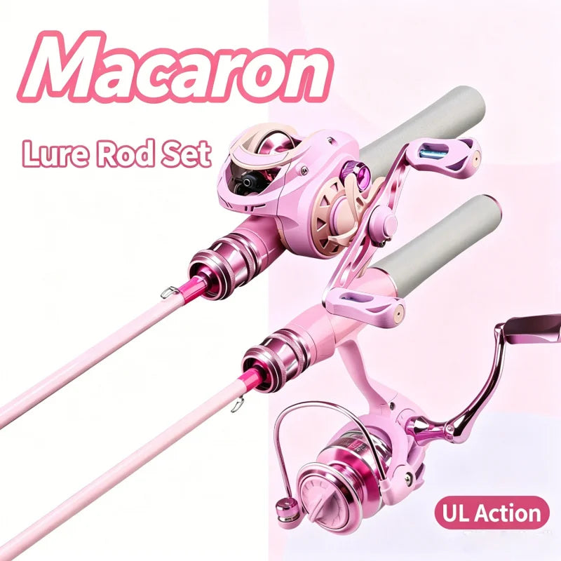 Pink Macaron UL Action Carbon Fishing Rod Women Ultra Light Lure Rod
