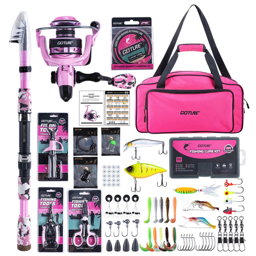 Goture Pink Fishing Rod and Reel Combo, All-in-One Fishing