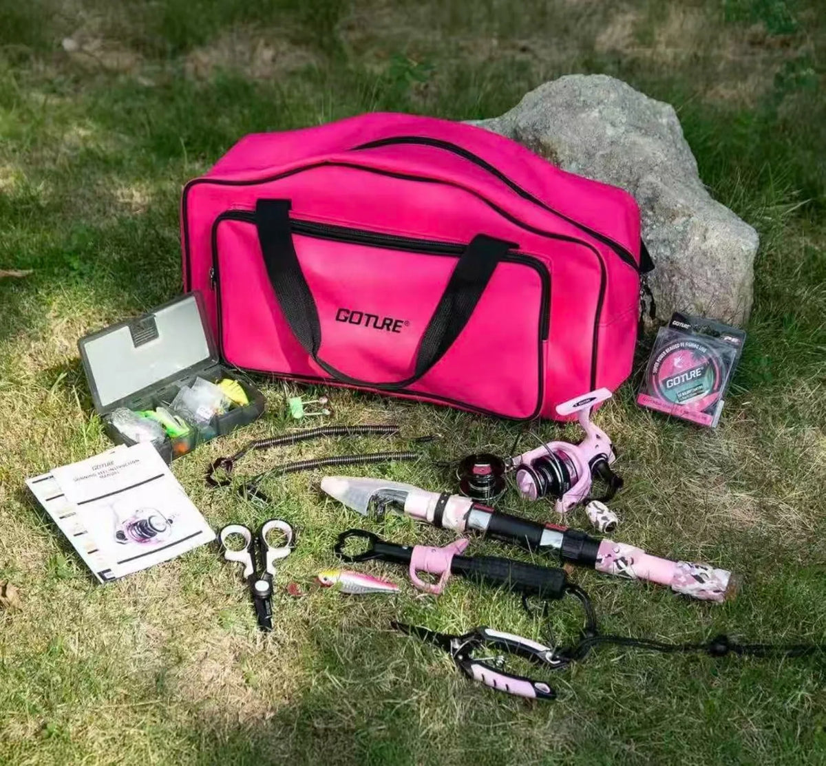 Goture Pink Fishing Rod and Reel Combo, All-in-One Fishing